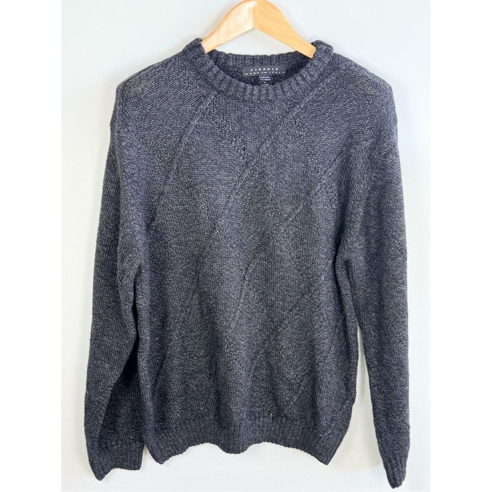 Fiesole Italy Wool Blend Sweater XL Gray Textured Heritage Knit Classic Crewneck